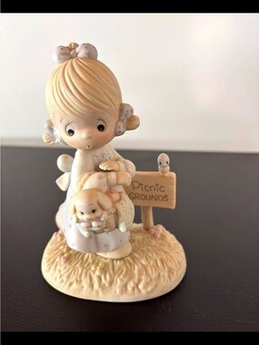 1988 Enesco Precious Moments July Girl w/ Dog Porcelain Figurine